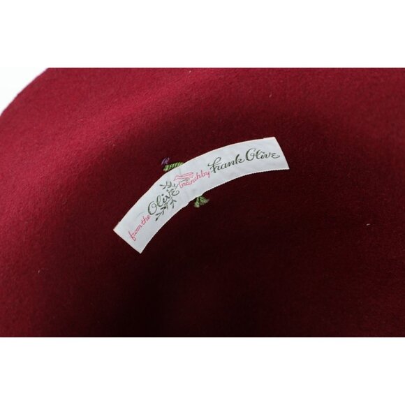 Vtg 50s Rockabilly Feather Band Wide Brim Felt Wool Velour Hat Red Womens 23\